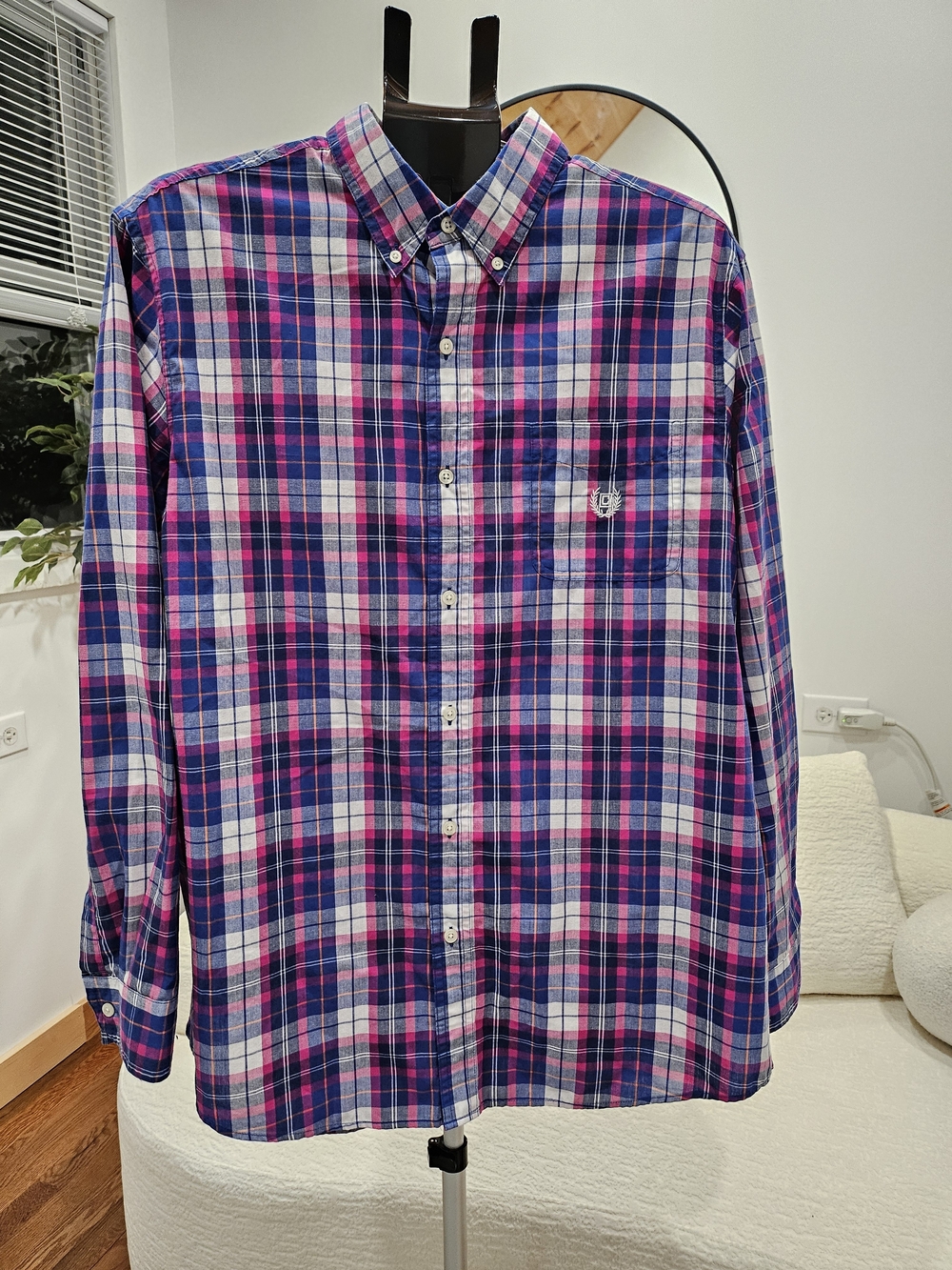 Chaps Pink and Blue Plaid Button-Down Shirt